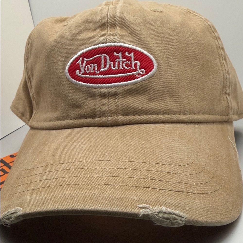 Von Dutch Distressed Dad Cap in a washed tan - Picture 3 of 12
